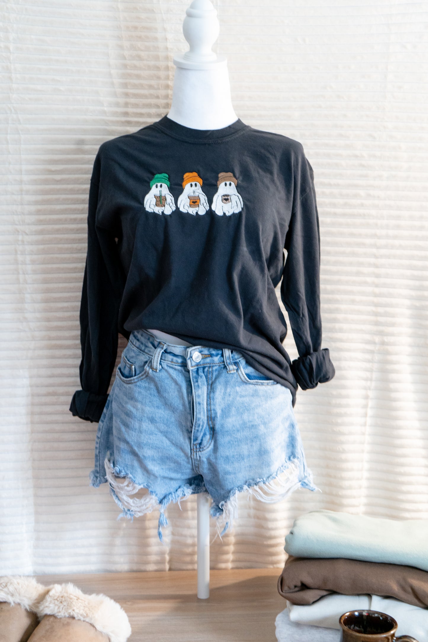 ghost drinking coffee sweatshirt