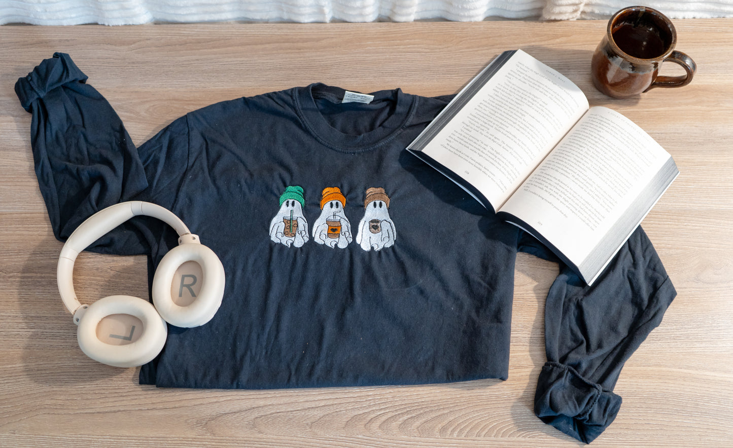 ghost drinking coffee sweatshirt