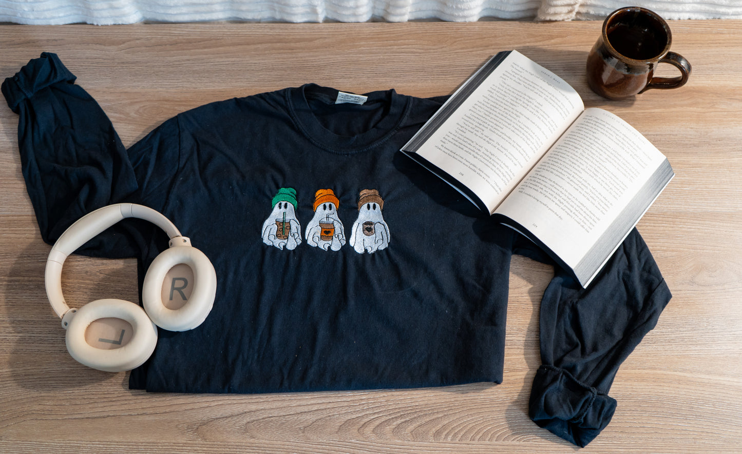 ghost drinking coffee sweatshirt