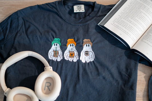 ghost drinking coffee sweatshirt